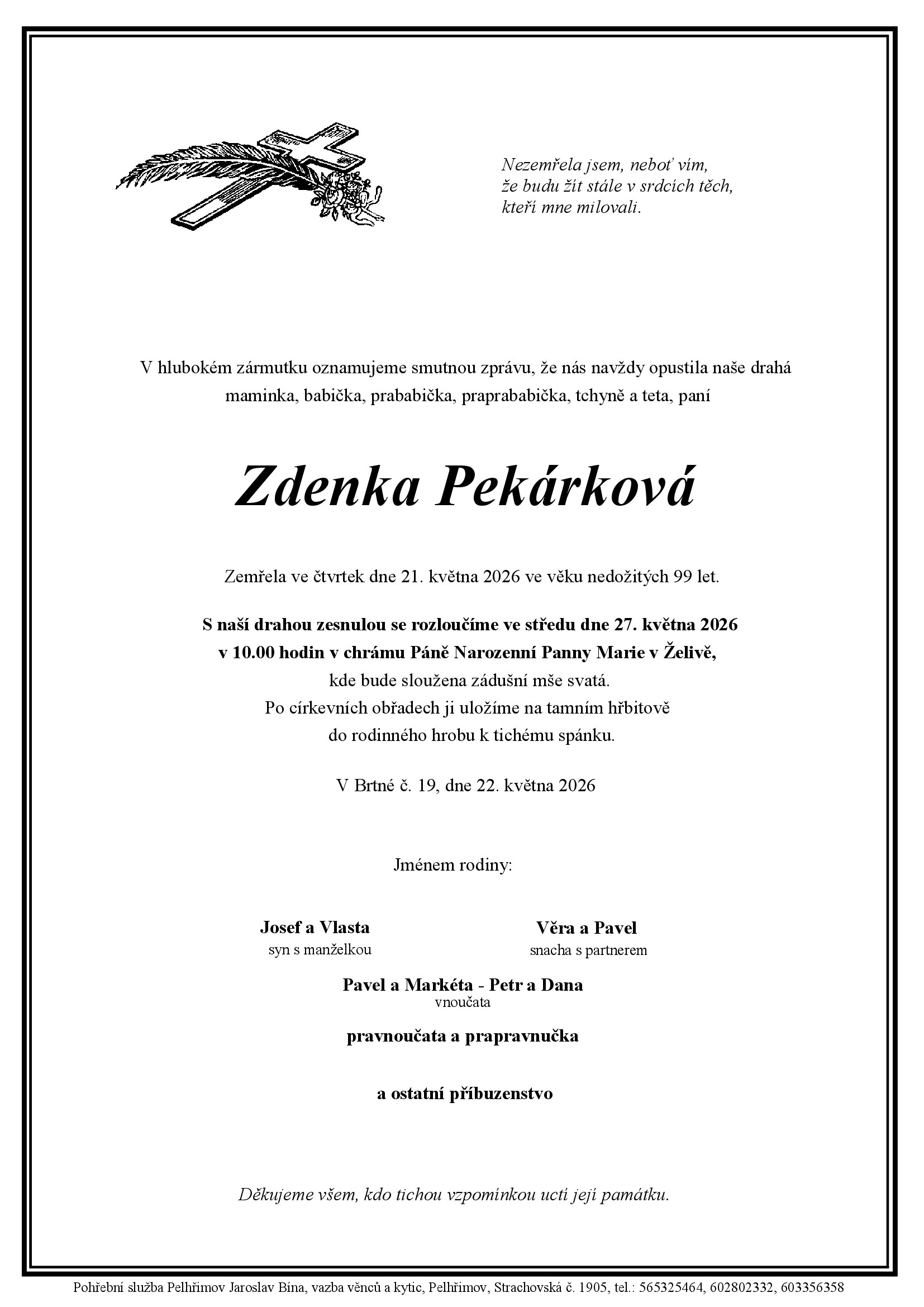 Parte – Zdenka Pekárková