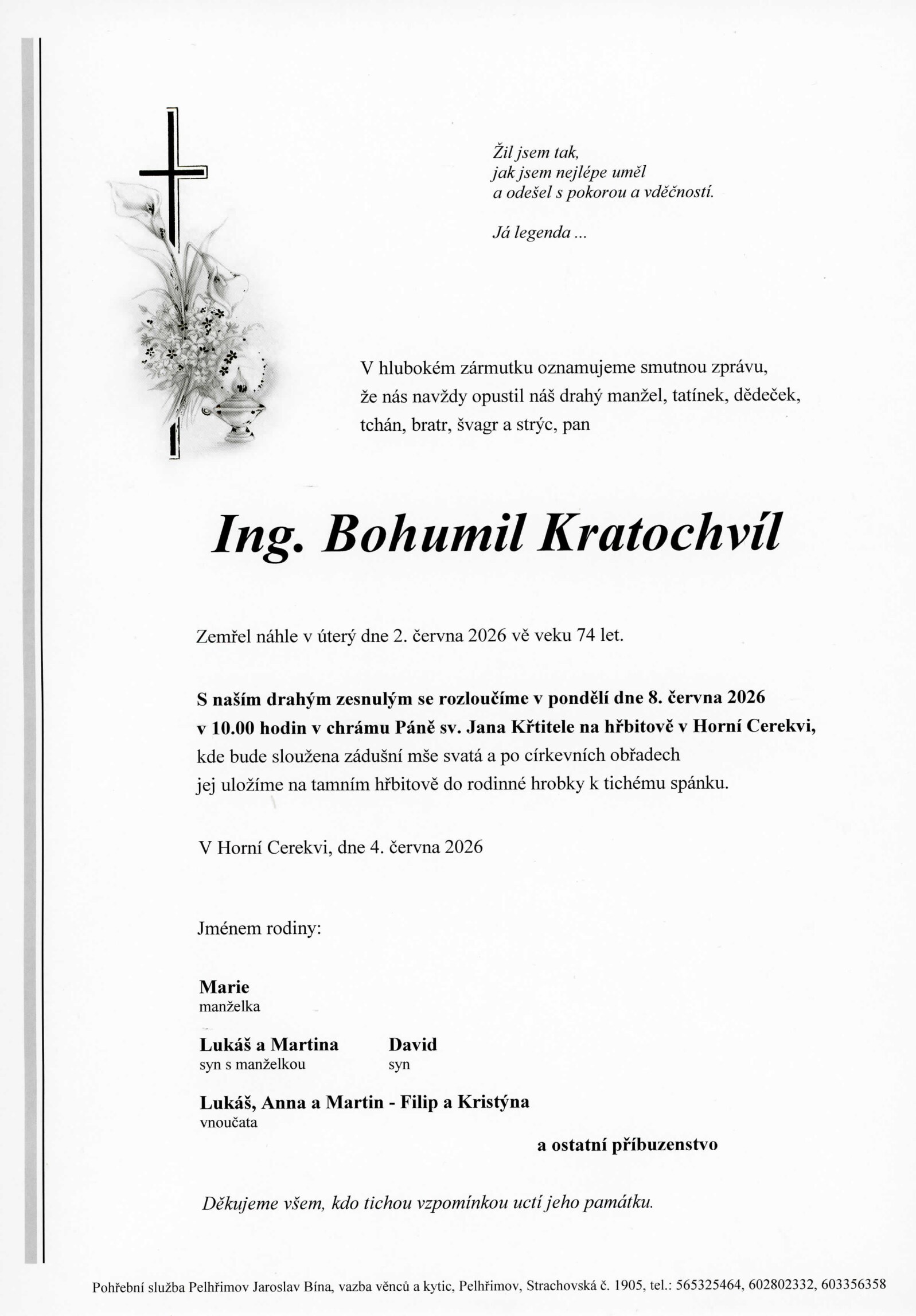 Parte – Ing. Bohumil Kratochvíl