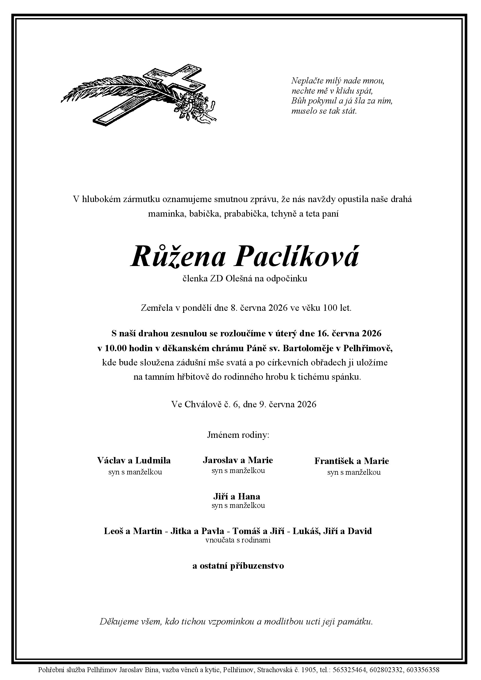 Parte – Růžena Paclíková