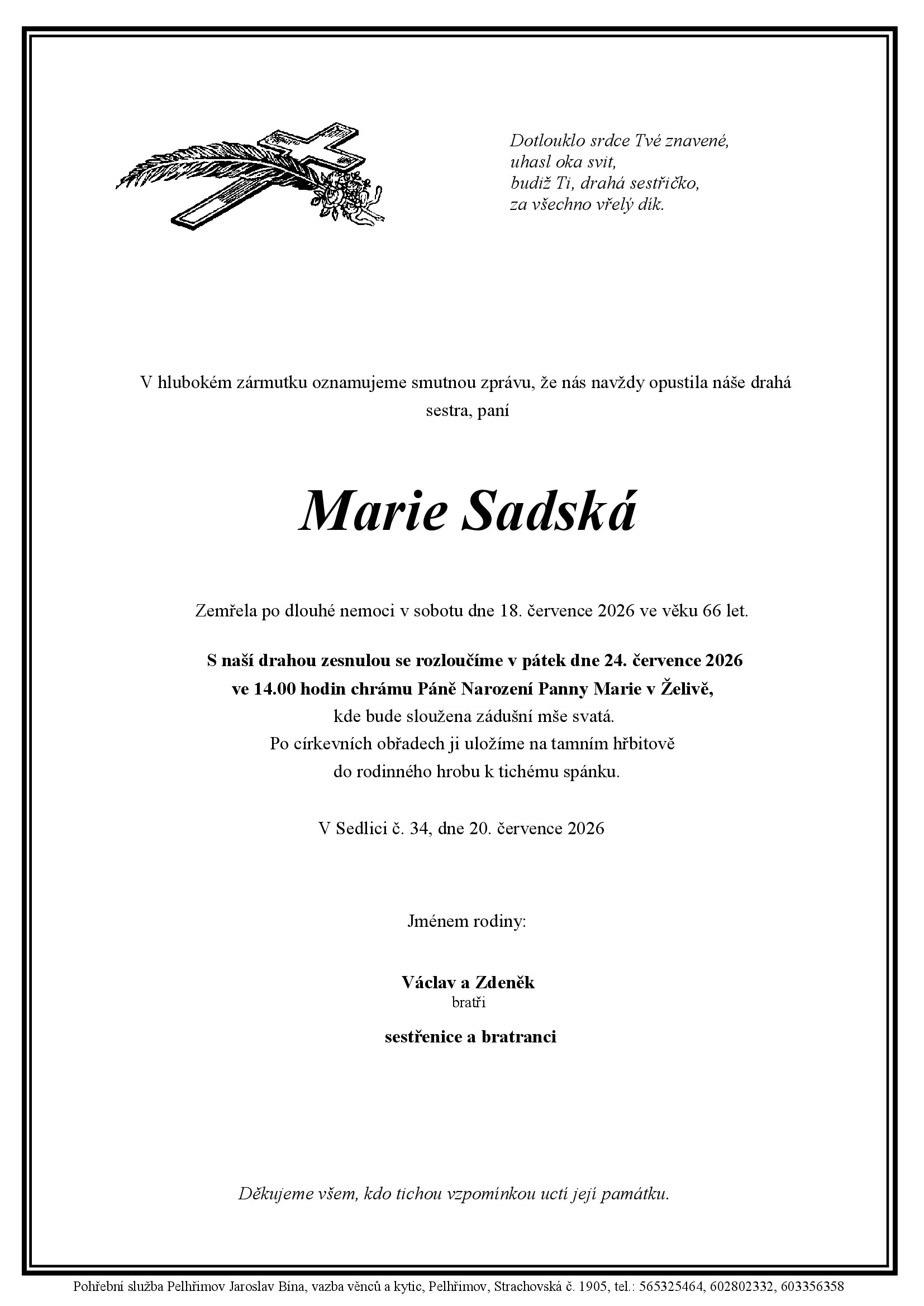 Parte – Marie Sadská