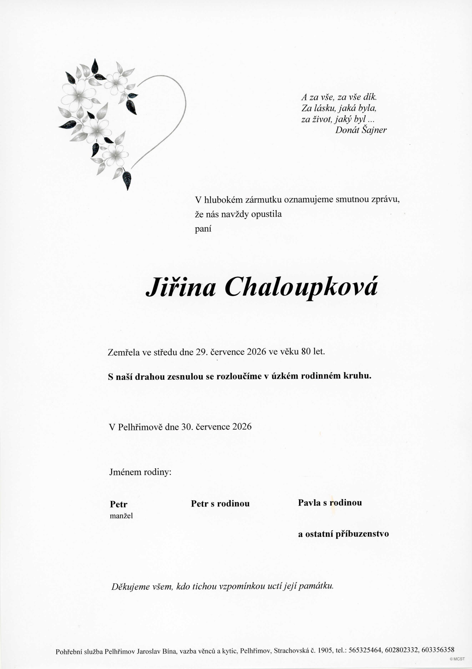 Parte – Jiřina Chaloupková