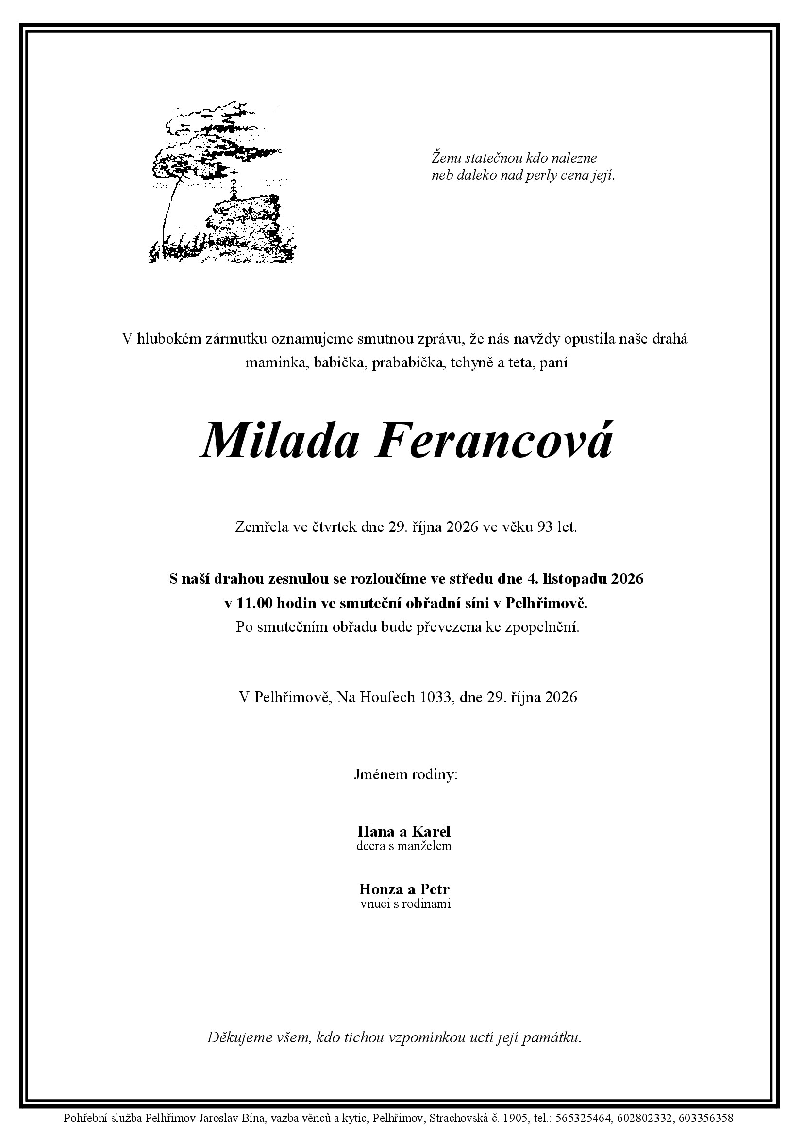 Parte – Milada Ferancová